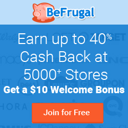 Sign up at Be Frugal to start earning cash back!